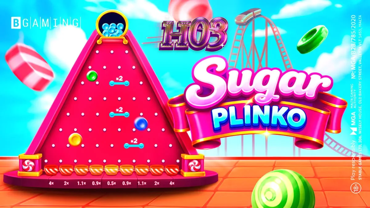 Tampilan visual permainan Sugar Plinko dengan tema permen yang cerah